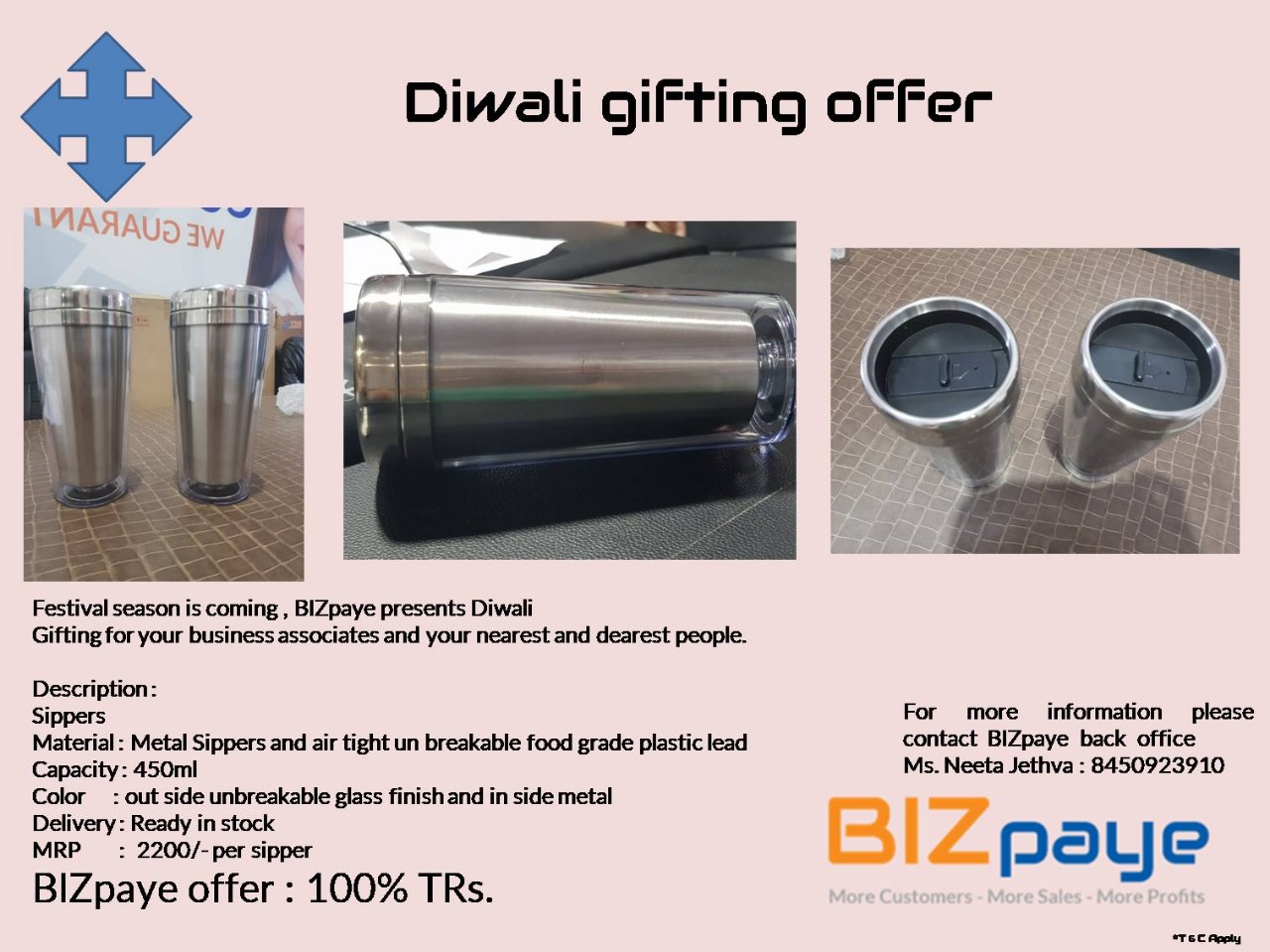 GIFT ITEM / METAL SIPPER ON 100% TRS